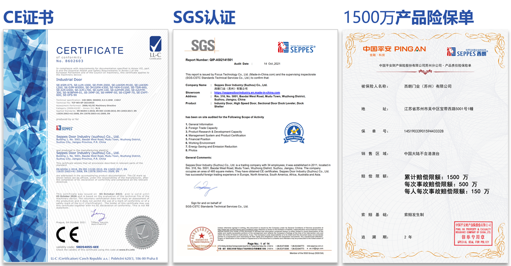 CE、SGS證書+1500萬保險